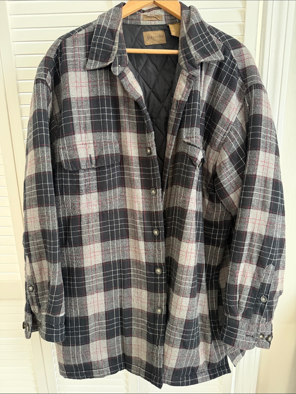 St. John's Bay Quilted-Lined Plaid Utility Jacket - Black, Gray, White